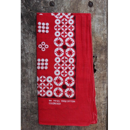 Vintage 1960s 70s red cotton workwear bandana - printed pocket square - chore neckerchief - RN 14193