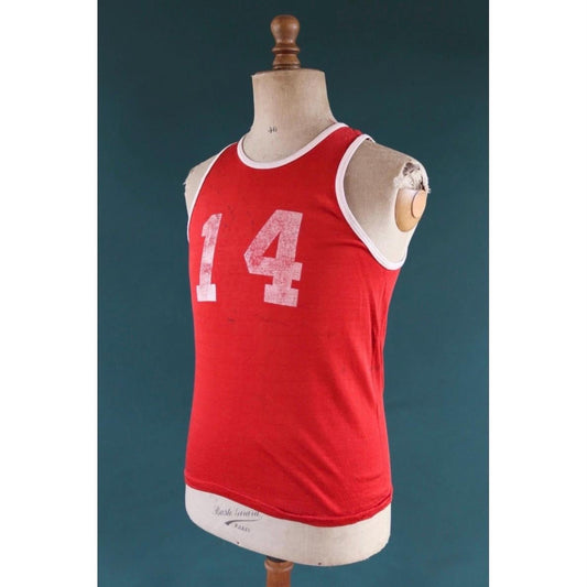 Vintage 1960s durene sportswear vest - red basketball shirt - singlet - 37" chest