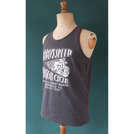 Vintage 1990s t shirt - faded black biker vest - Bobo’s Speed custom motorcycle garage - singlet - 40” chest
