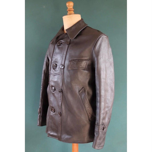 Vintage 1950s 60s French leather jacket - Le Corbusier - double breasted - 41” chest