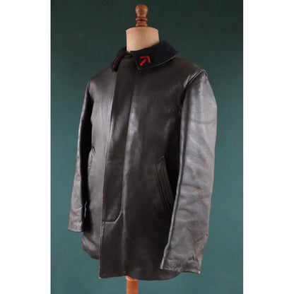Vintage 1960s 70s French leather jacket - Le Corbusier style - firefighter workwear - 44” chest