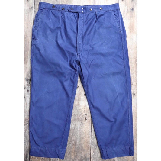 Vintage 1960s 70s French workwear trousers - blue cotton twill chore pants - 46” x 27”