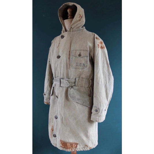 Vintage WW2 torpedo coat - 1940s USN jacket - US navy PT boat deck overcoat - foul weather military parka - 44” chest