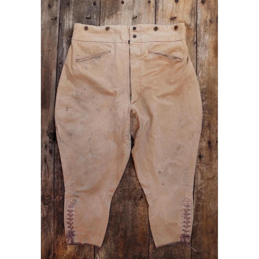 Vintage French workwear jodhpurs - 1940s 50s hunting trousers - brown cotton canvas riding breeches - 39” x 24” - fishtail buckle back