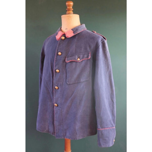 Vintage 1930s workwear jacket - Swiss firefighter - blue cotton twill chore - 47” chest - faded bleu de travail