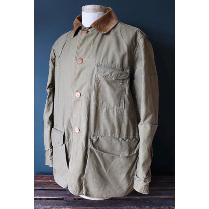 Vintage 1950s workwear jacket - green brown duck cotton canvas - American hunting - Talon zipper - 52” chest