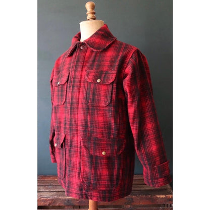 Vintage 1970s Woolrich workwear jacket - red black buffalo plaid - hunting mackinaw - 46” chest