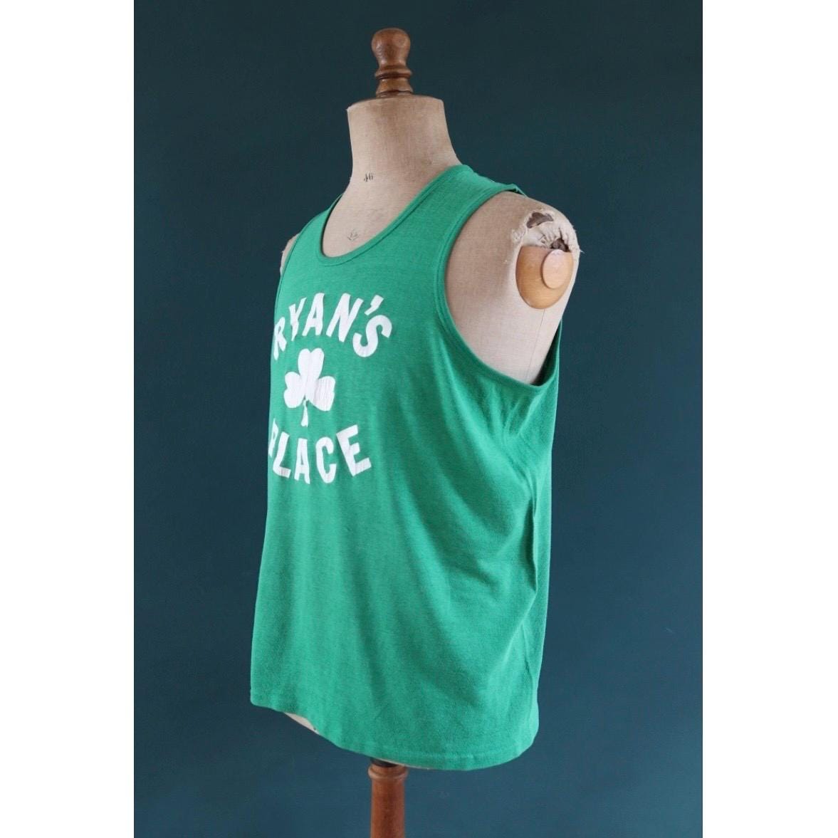 Vintage 1970s 80s Irish bar vest - green white sportswear singlet - 44" chest