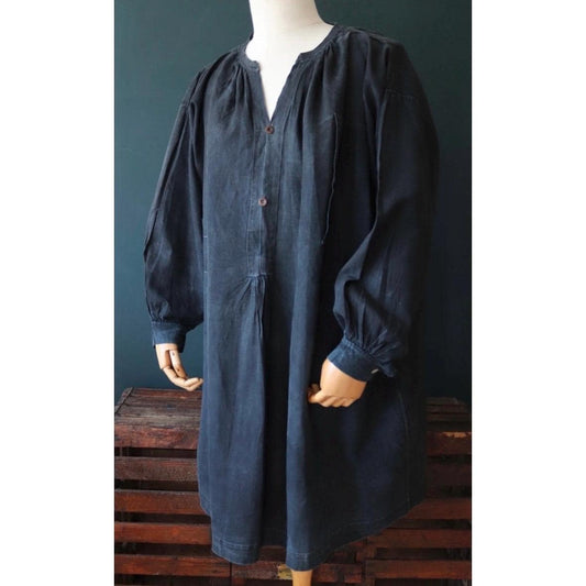 Antique 1800s French workwear smock - biaude - indigo cotton shirt - 67" chest