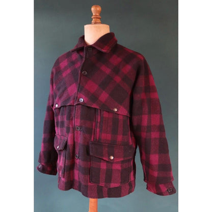 Vintage 1950s wool jacket - Black Bear mackinaw - red black buffalo plaid - checked cruiser shirt - 47” chest - Union Made - Filson CPO