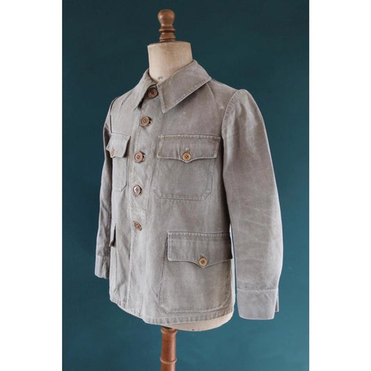 Vintage French workwear jacket - 1940s thick cotton canvas - 38” chest - walrus collar