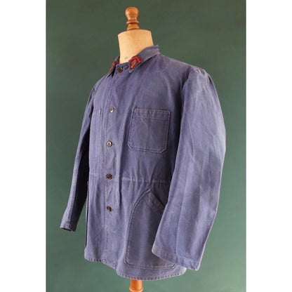 Vintage French blue workwear jacket - 1960s firefighter - faded cotton twill chore - 46” chest - bleu de travail