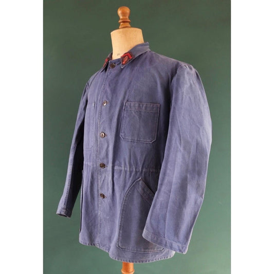 Vintage French blue workwear jacket - 1960s firefighter - faded cotton twill chore - 46” chest - bleu de travail