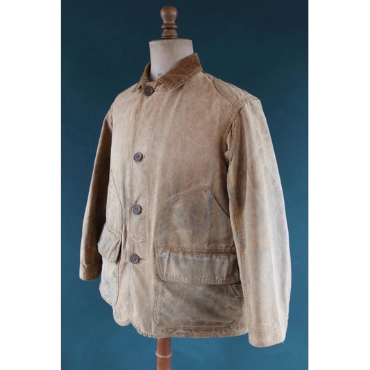 Vintage 1920s hunting jacket - tin cloth - duck cotton canvas - 48” chest - American workwear
