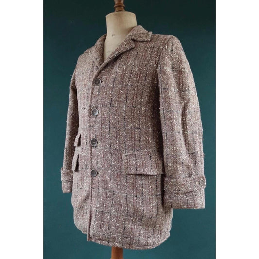 Vintage 1960s 70s jacket - flecked plaid - brown car coat - 39” chest