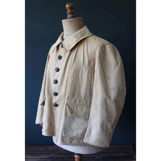 Vintage French military bourgeron jacket - 1920s 30s army workwear - 46” chest - khaki tan brown