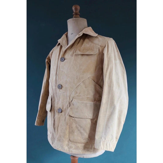 Vintage 1930s 40s hunting jacket - American workwear - tin cloth duck cotton canvas - 43” chest - Drybak
