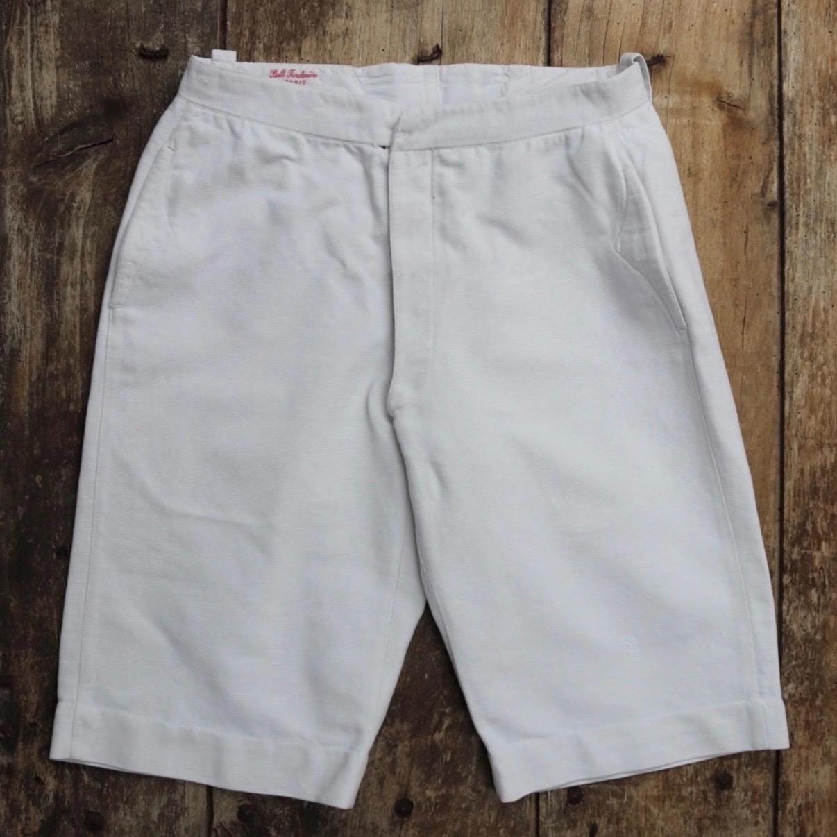 Antique Belle Jardiniere - vintage French shorts - 1910s white cotton workwear - 28” x 11”