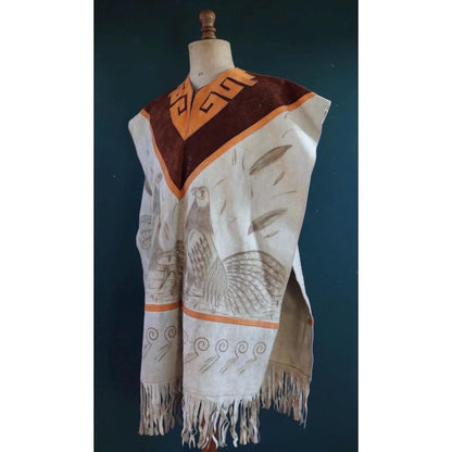 Vintage 1960s 70s suede poncho - tasseled cow hide vest - South Western waistcoat - leather biker gilet