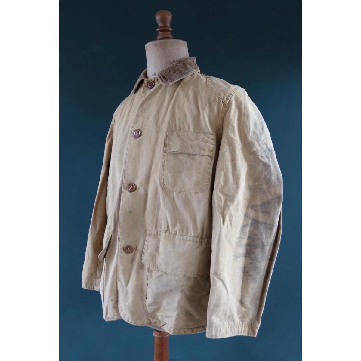 Vintage 1950s 60s hunting jacket - American Field Hettrick - tan brown duck cotton canvas workwear - 49” chest
