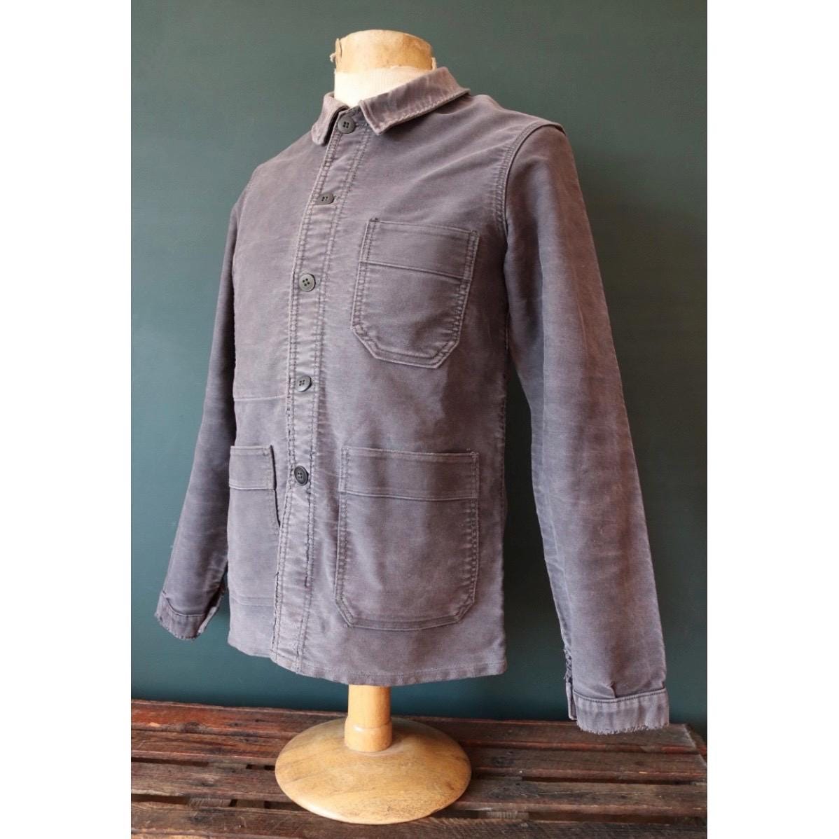 Vintage 1950s French black moleskin jacket - Le Mont St Michel - chore coat - 39" Chest