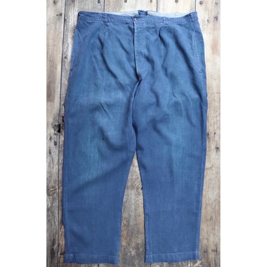 Vintage French workwear trousers - 1930s 40s linen chore pants - antique maquignon - repaired and darned - 45” x 32”