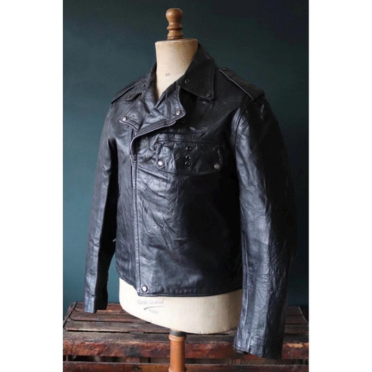 Vintage 1950s 60s black leather Buco jacket - PJ27 - steerhide biker - 46” chest - police motorcycle
