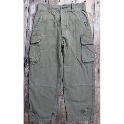 Vintage French military workwear trousers - 1940s 50s cargo pants - M47 - French khaki green cotton army overalls - 35” x 29”
