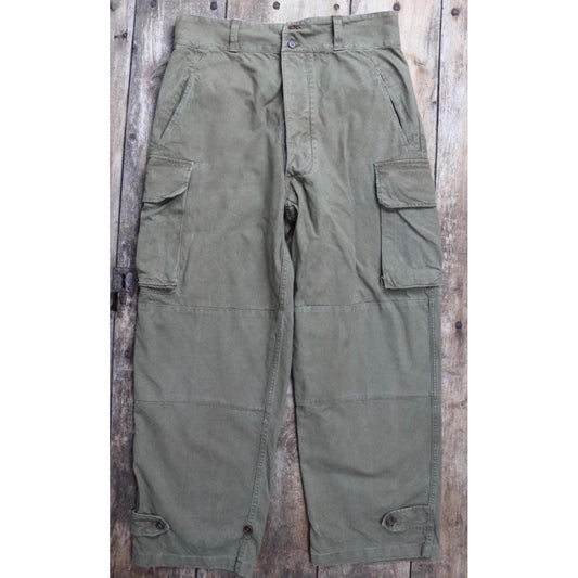 Vintage French military workwear trousers - 1940s 50s cargo pants - M47 - French khaki green cotton army overalls - 35” x 29”