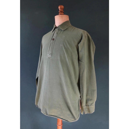 Vintage 1970s Swedish army shirt - M59 - military workwear - fältskjorta - green cotton smock - 48” chest