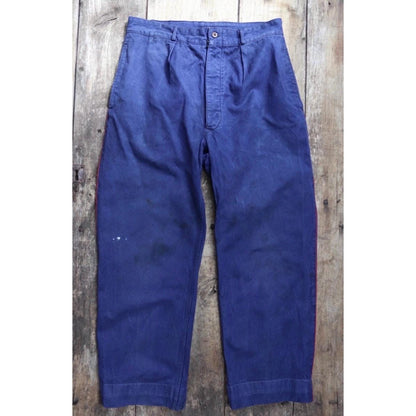 Vintage French workwear trousers - 1950s 60s blue cotton twill pants - firefighter - 32” x 27”