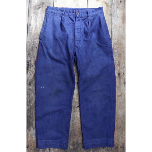 Vintage French workwear trousers - 1950s 60s blue cotton twill pants - firefighter - 32” x 27”