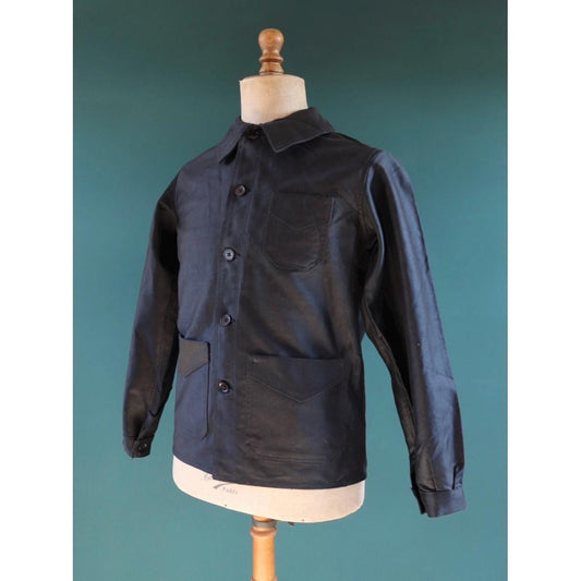 Vintage 1940s French black moleskin workwear jacket - 1950s chore coat - deadstock - 41” chest