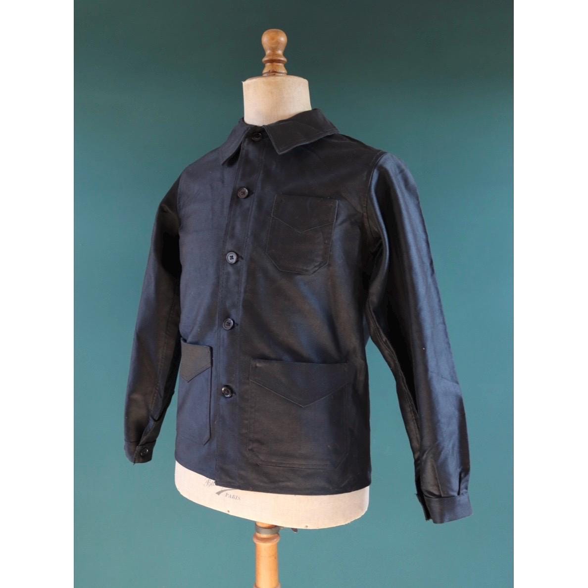 Vintage French black moleskin workwear jacket - 1940s 50s chore