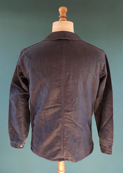 Vintage French black moleskin workwear jacket - 1940s 50s chore coat - 42” chest