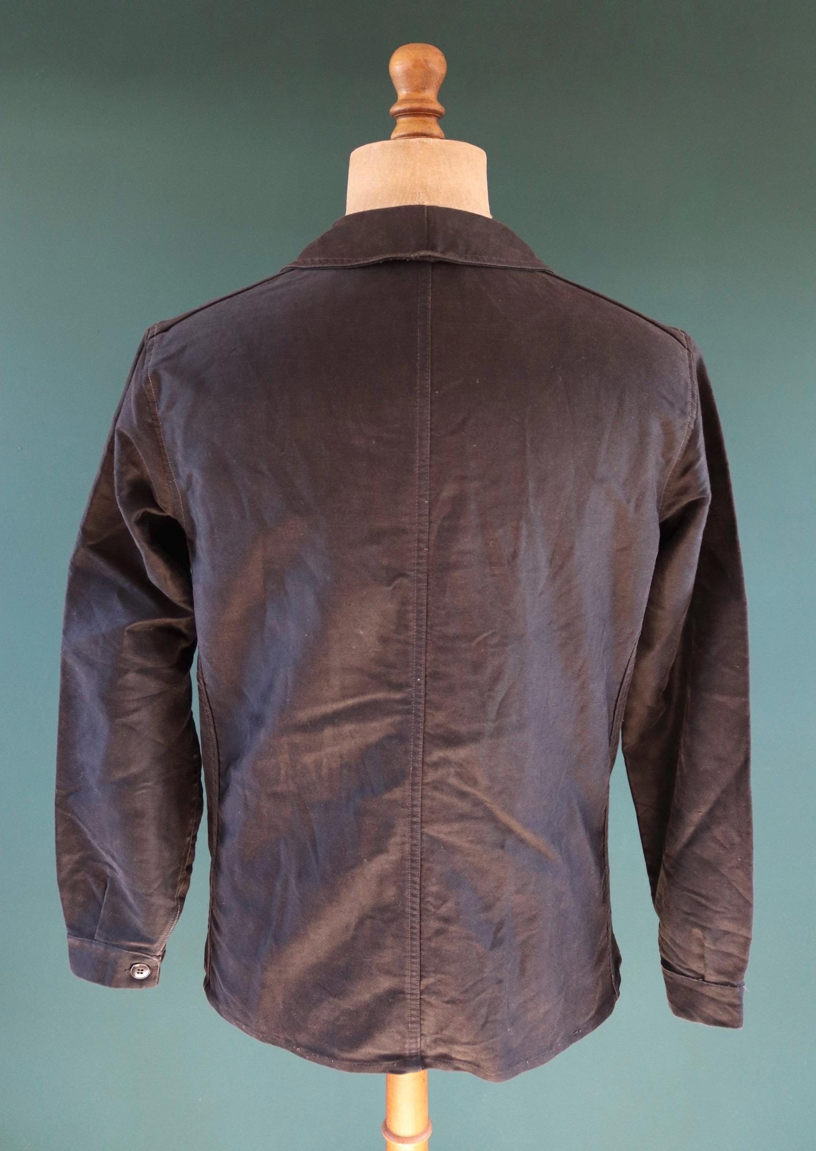Vintage French black moleskin workwear jacket - 1940s 50s chore coat - 42” chest