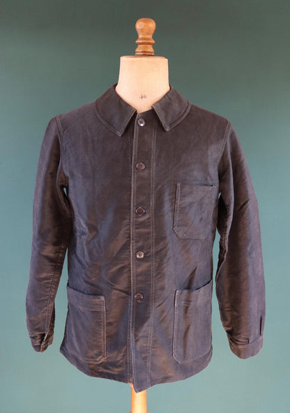 Vintage French black moleskin workwear jacket - 1940s 50s chore coat - 42” chest