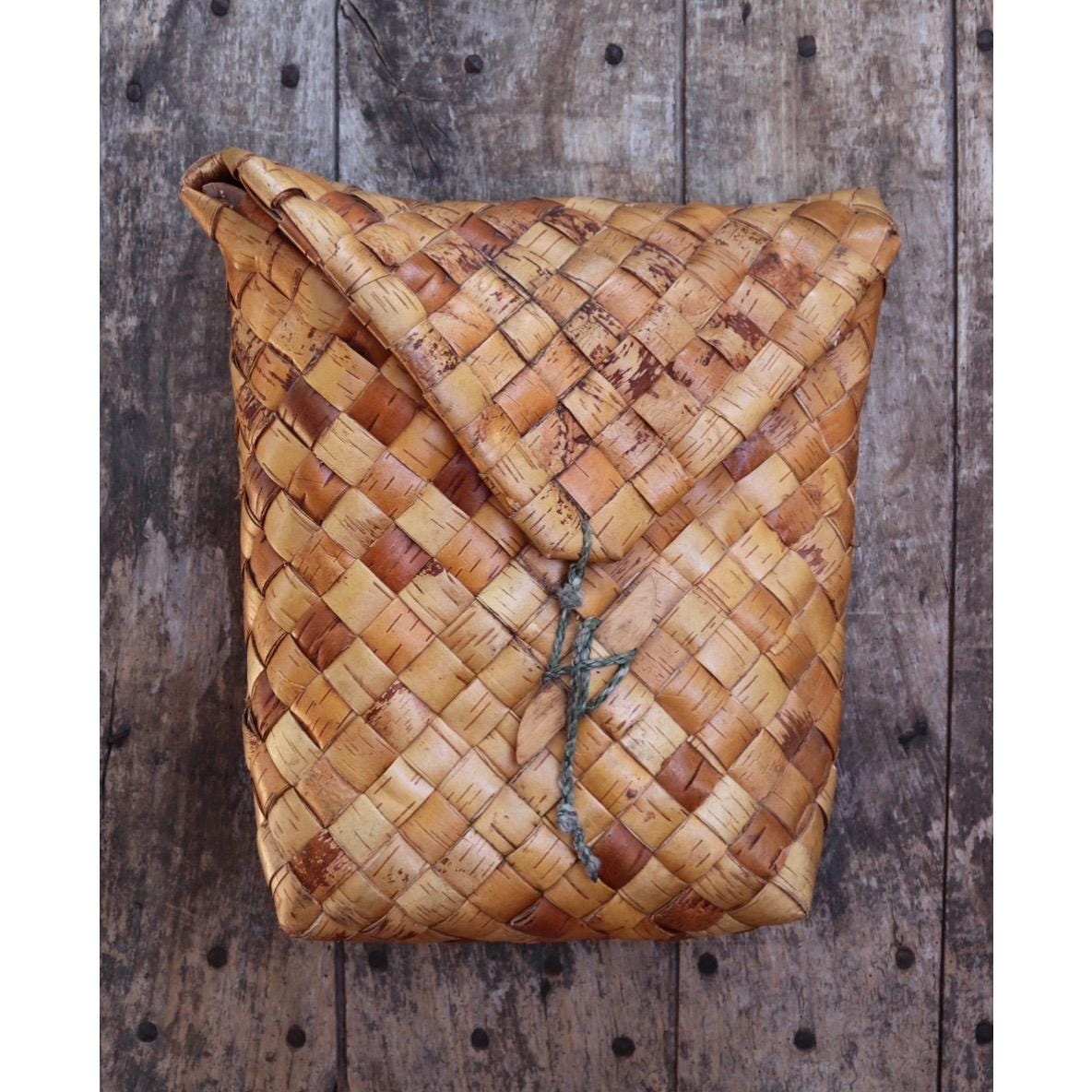 Vintage Swedish woven birch bag - birch bark rucksack - folk art - traditional weaving