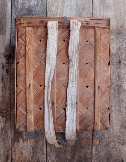 Vintage Swedish woven wooden bag - pine strip rucksack - folk art - traditional weaving