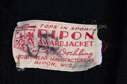 Vintage 1950s black wool varsity sweater - knitted jumper - Ivy League style - long rib - 40” chest