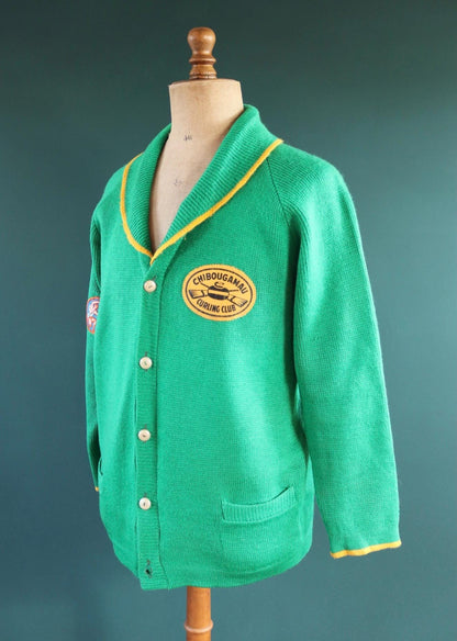 Vintage curling sweater - 1970s knitted cardigan - shawl collar - 45” chest