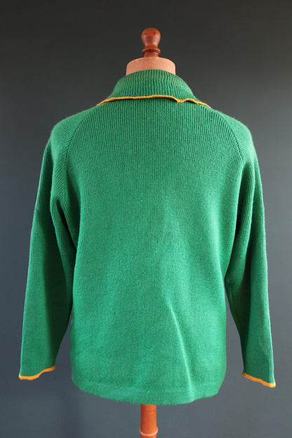 Vintage curling sweater - 1970s knitted cardigan - shawl collar - 45” chest