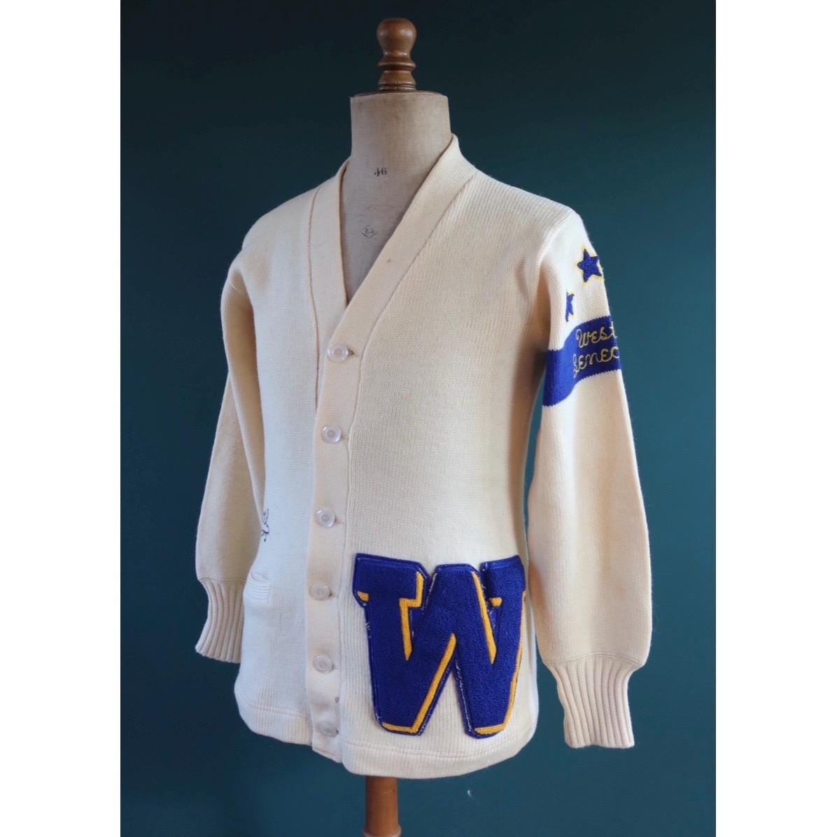 Vintage 1960s wool cardigan - varsity sweater - chenille patch - 38” chest