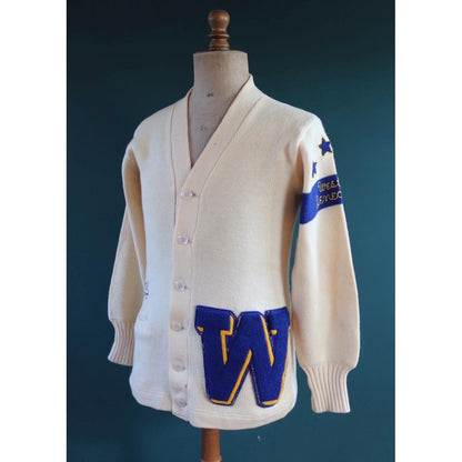 Vintage 1960s wool cardigan - varsity sweater - chenille patch - 38” chest