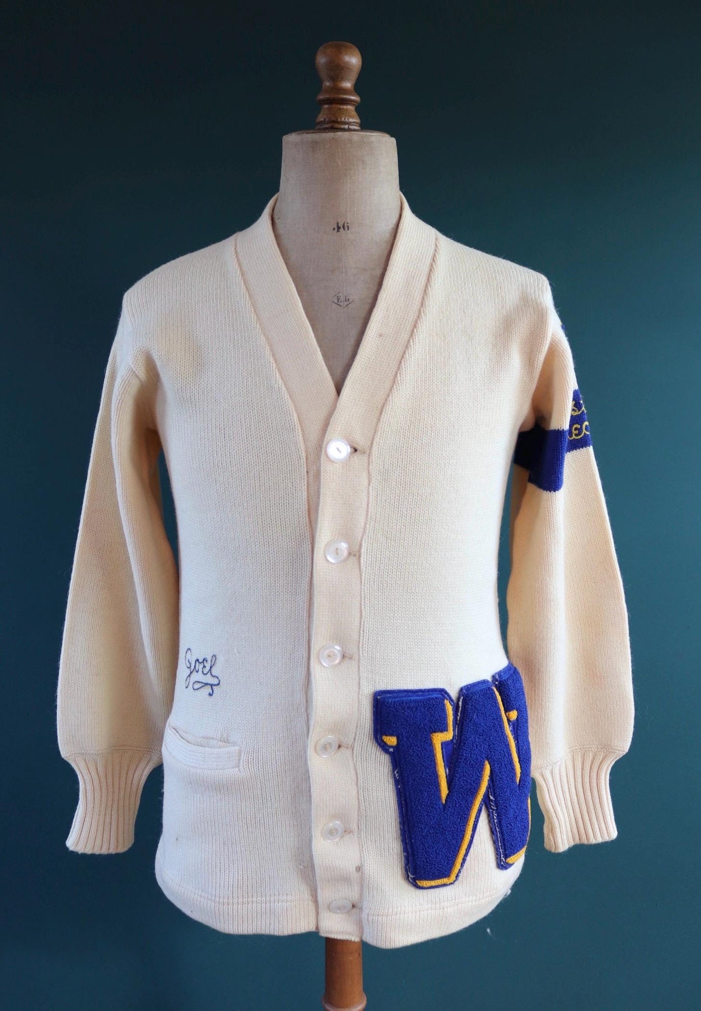 Vintage 1960s wool cardigan - varsity sweater - chenille patch - 38” chest