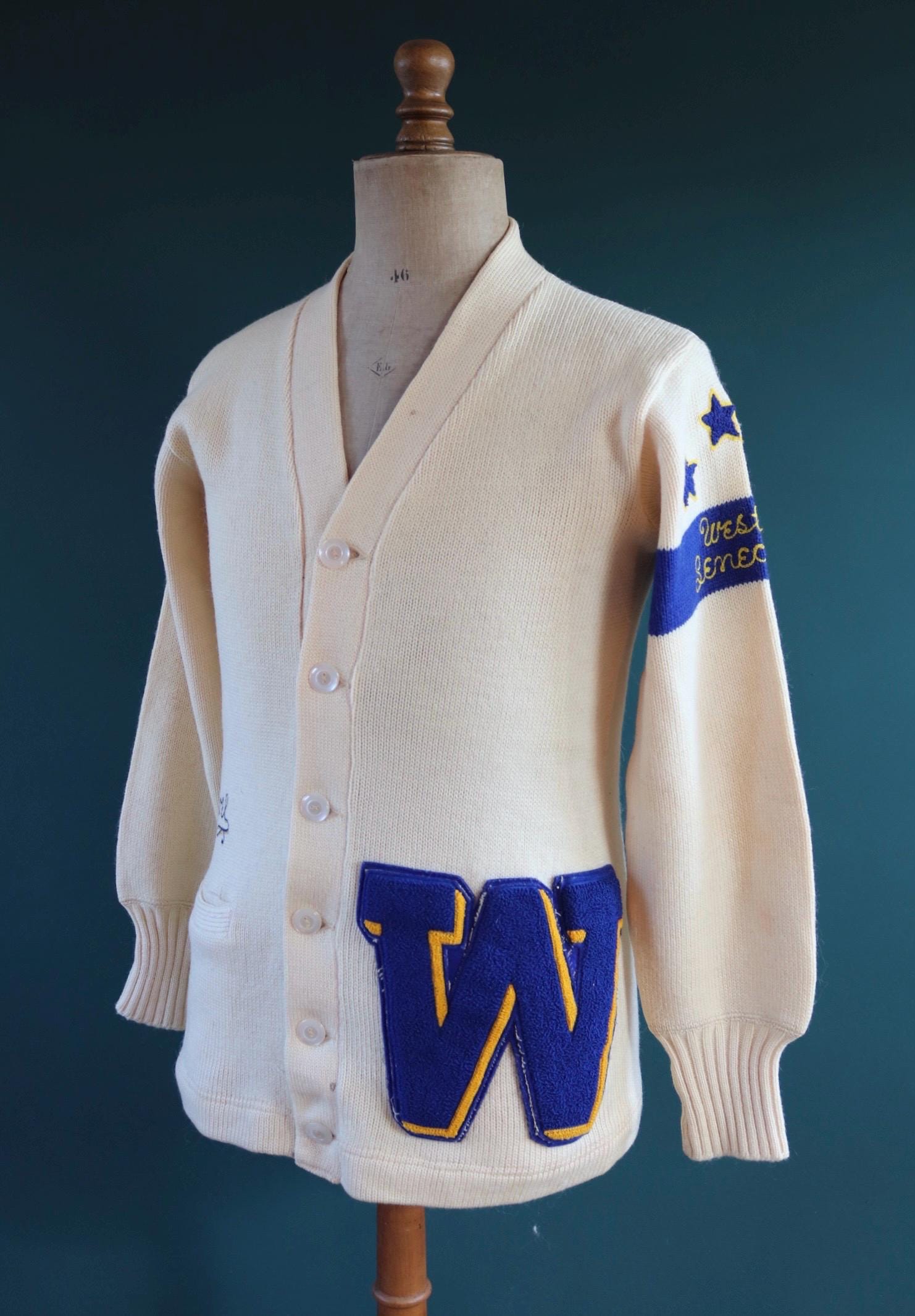 Vintage 1960s wool cardigan - varsity sweater - chenille patch - 38” chest