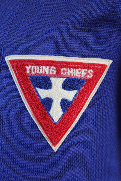 Vintage 1960s wool varsity sweater - knitted cardigan - chenille patch - 38” chest