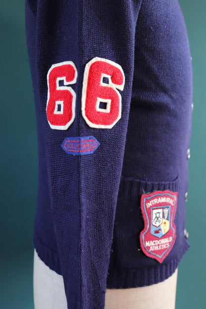 Vintage 1960s varsity sweater - chenille patch - knitted cardigan - 38” chest