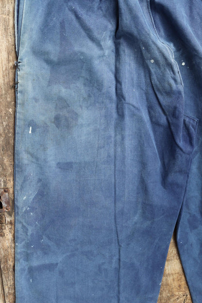 Vintage French workwear trousers - 1930s chore pants - sun faded blue cotton - 34” x 29”