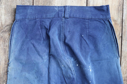 Vintage French workwear trousers - 1930s chore pants - sun faded blue cotton - 34” x 29”